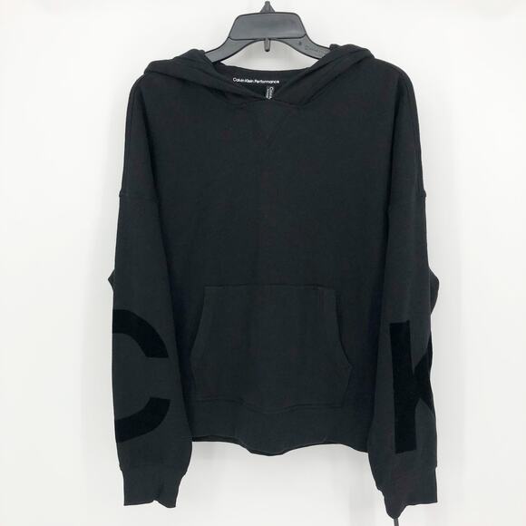Calvin Klein Womens Athletic Hoodie Small Black Pockets Sweatshirt Logo NWT - Picture 2 of 13